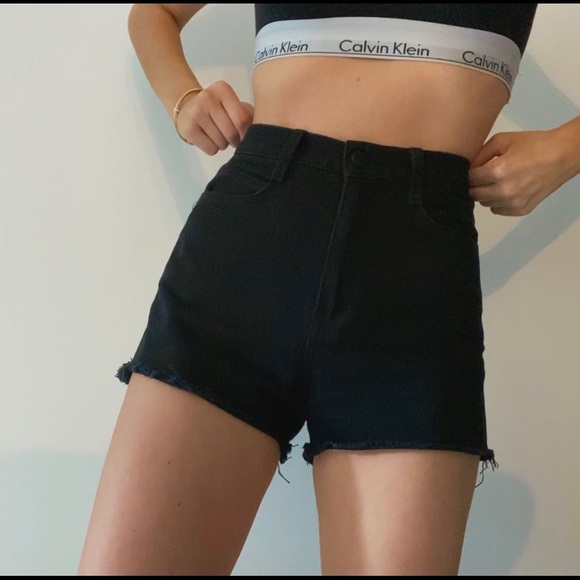 American Apparel Black Denim Shorts High Waisted - Picture 3 of 4